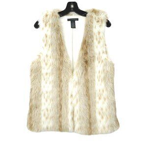 Grace Elements Faux Fur Vest Womens Size M Snow Leopard Brown Cream Boho